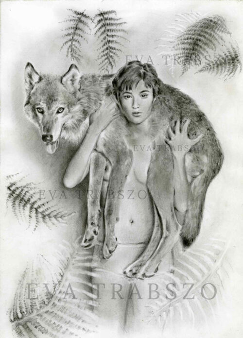 pencil drawing named CARRY YOUR ANIMAL by artist eva trabszo