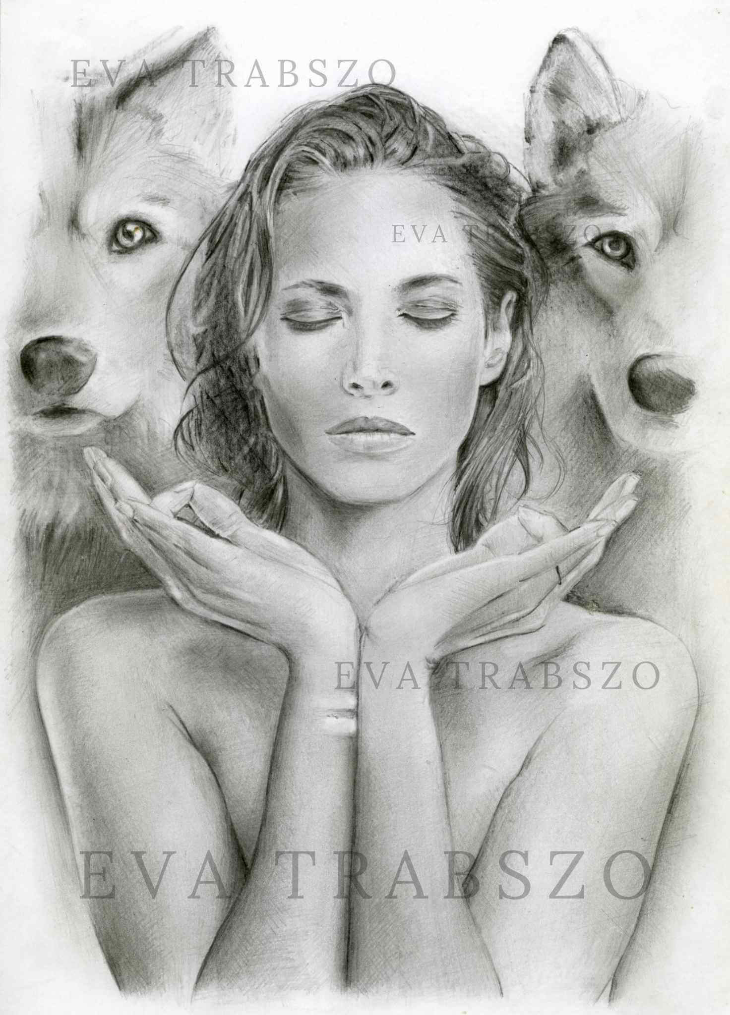 pencil drawing named HER PEACE by artist eva trabszo