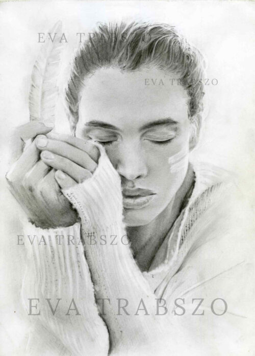 pencil drawing named HER PRAYER by artist eva trabszo