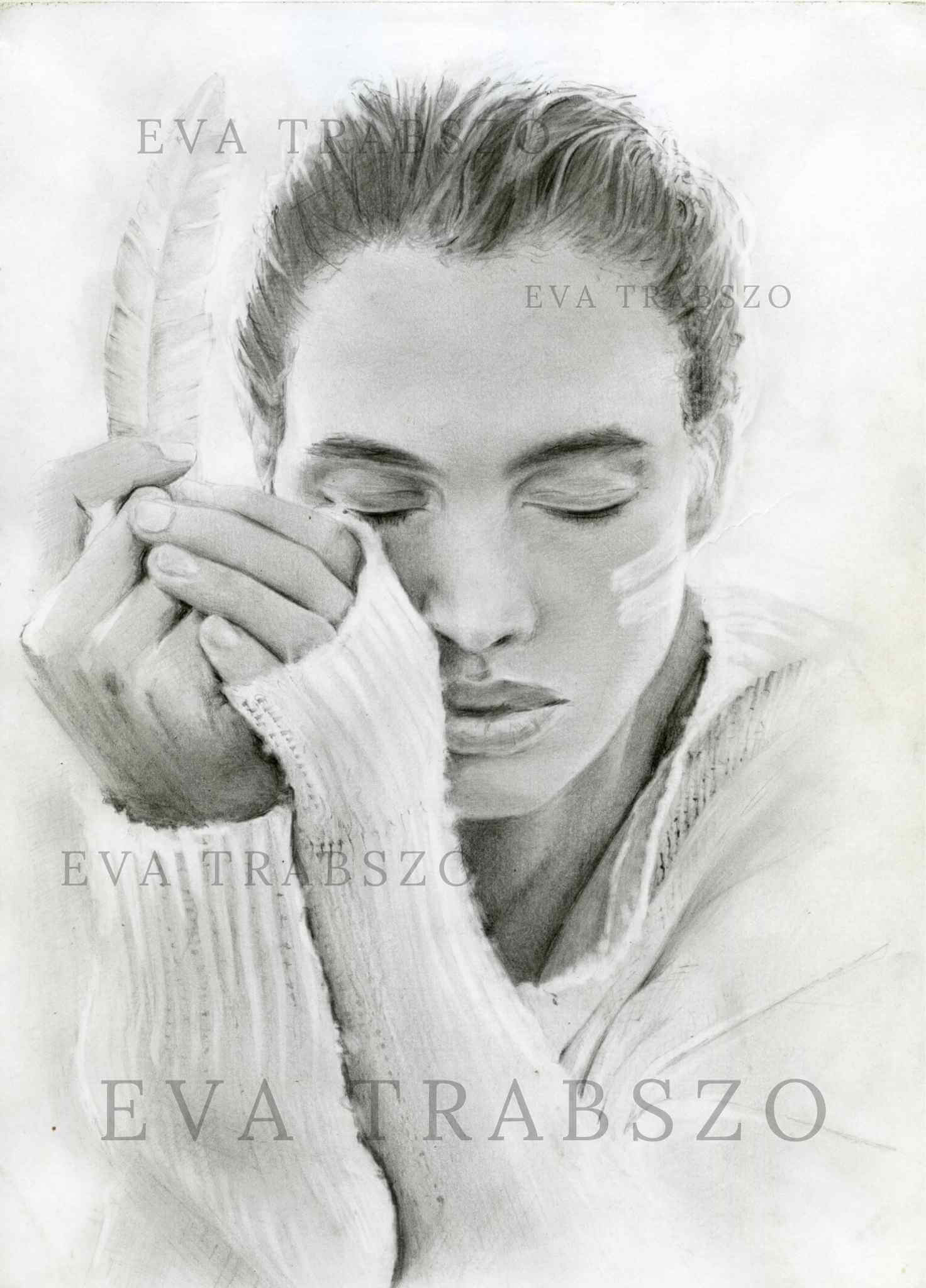 pencil drawing named HER PRAYER by artist eva trabszo