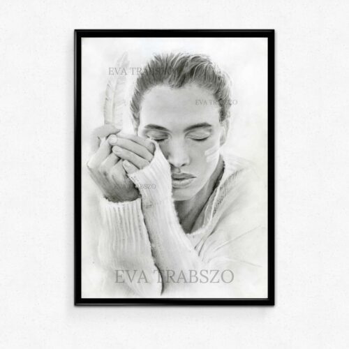 picture frame of pencil drawing named HER PRAYER by artist eva trabszo